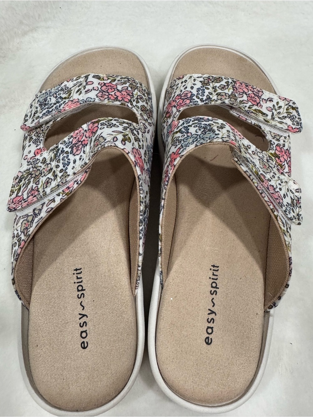 Easy Spirit Floral Double-Strap Slide Sandals in White, Pink, Green